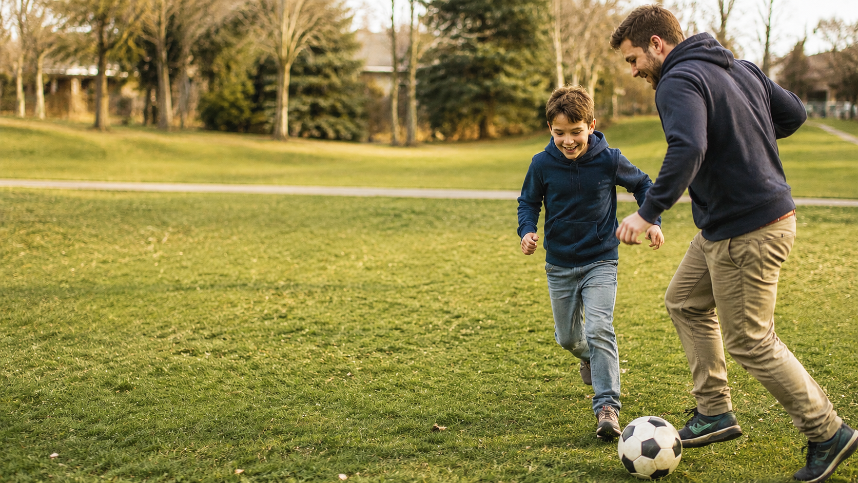 Man enjoying an active day with his child as part of a healthy and capable lifestyle