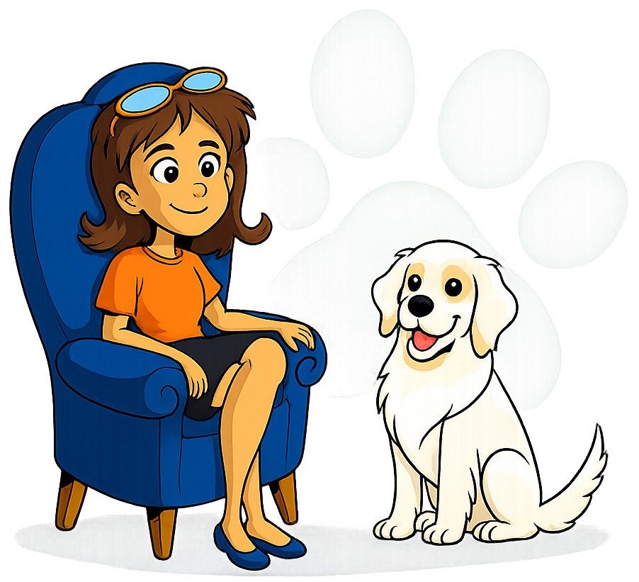 Illustration of Doc sitting with Walter the therapy dog