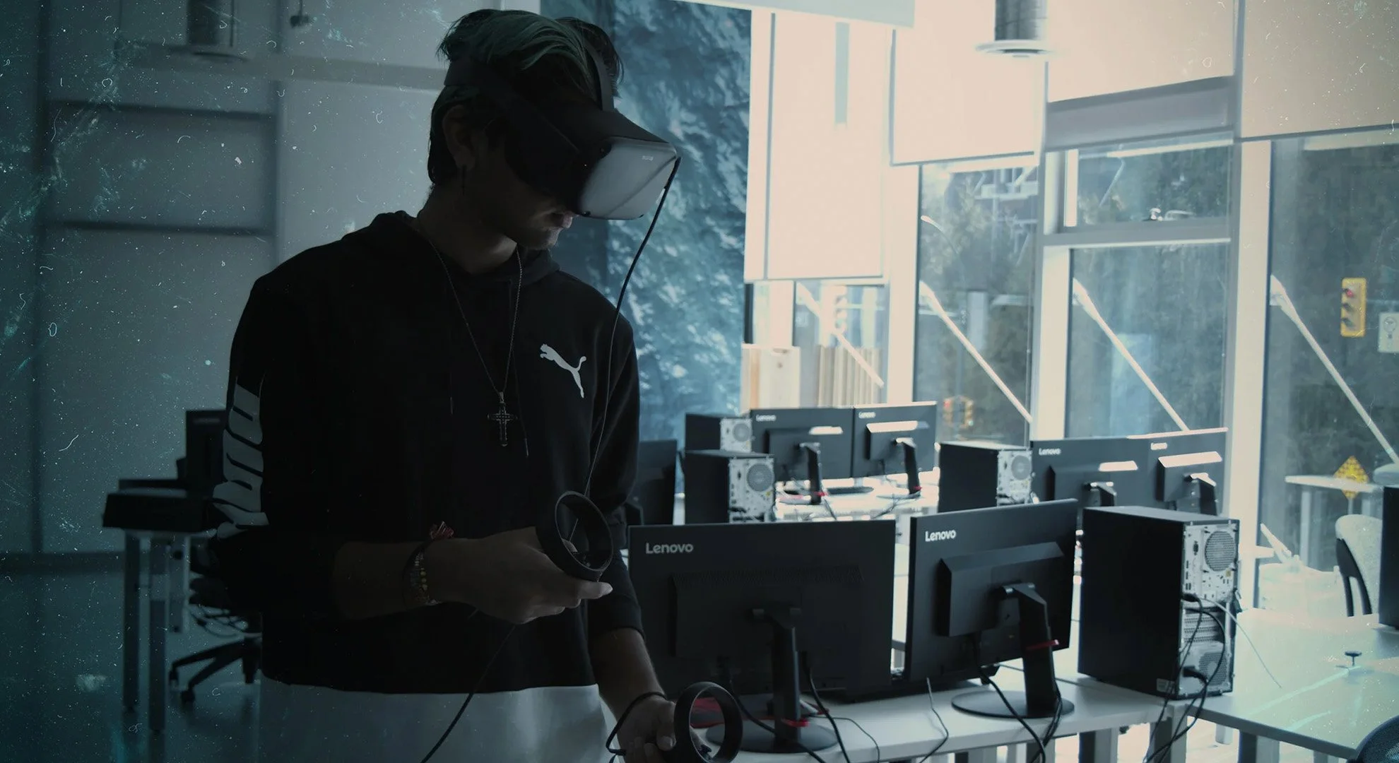 Game design students developing an interactive experience