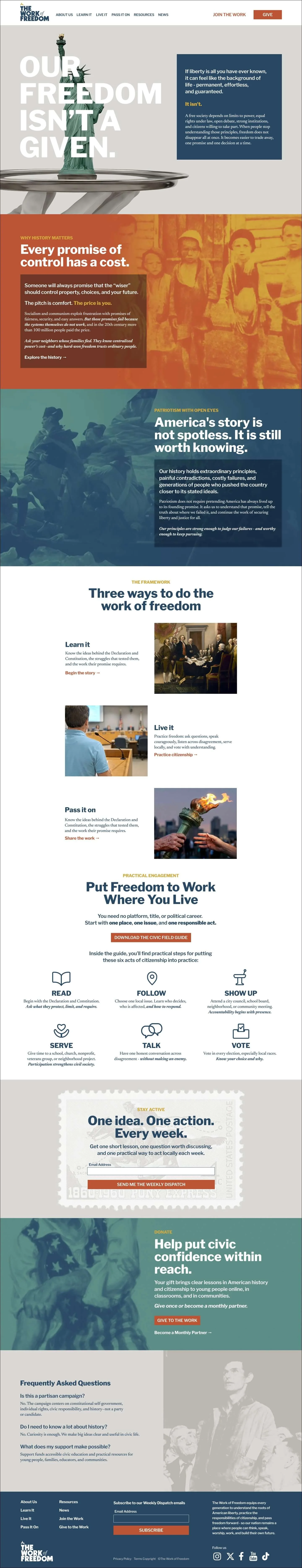 Complete landing page design for Work of Freedom