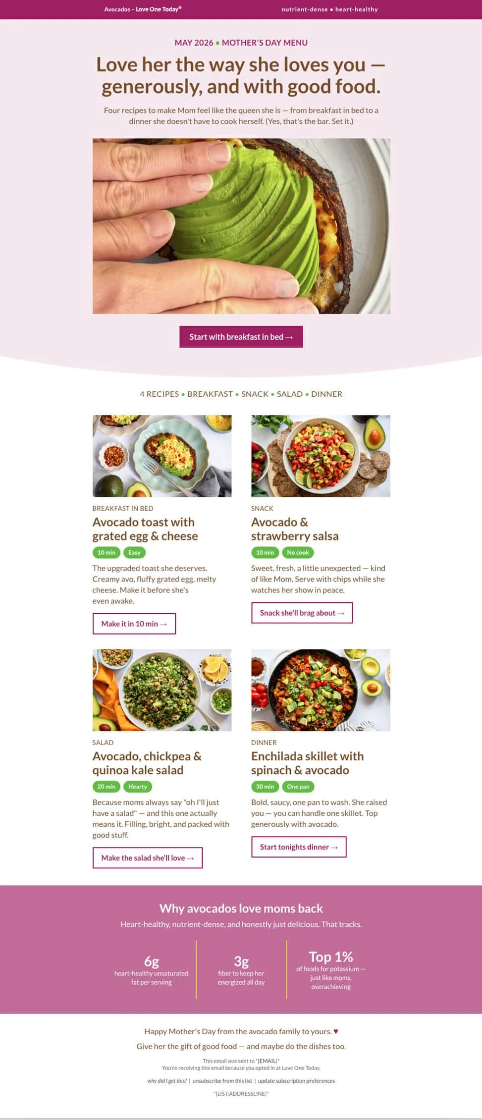 Complete email design for Love One Today's recipe newsletter