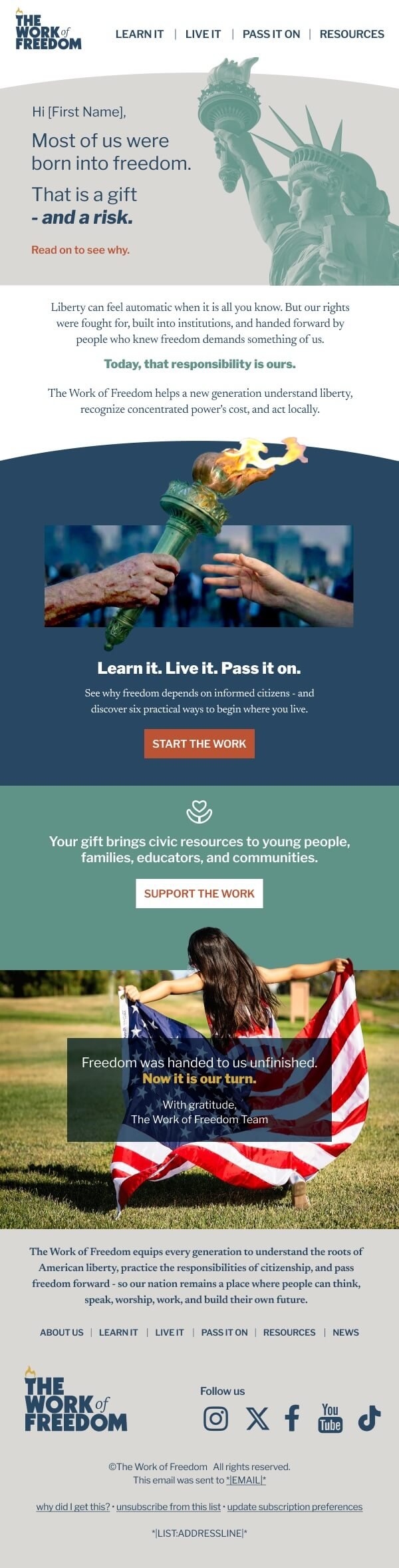 Complete email design for Work of Freedom