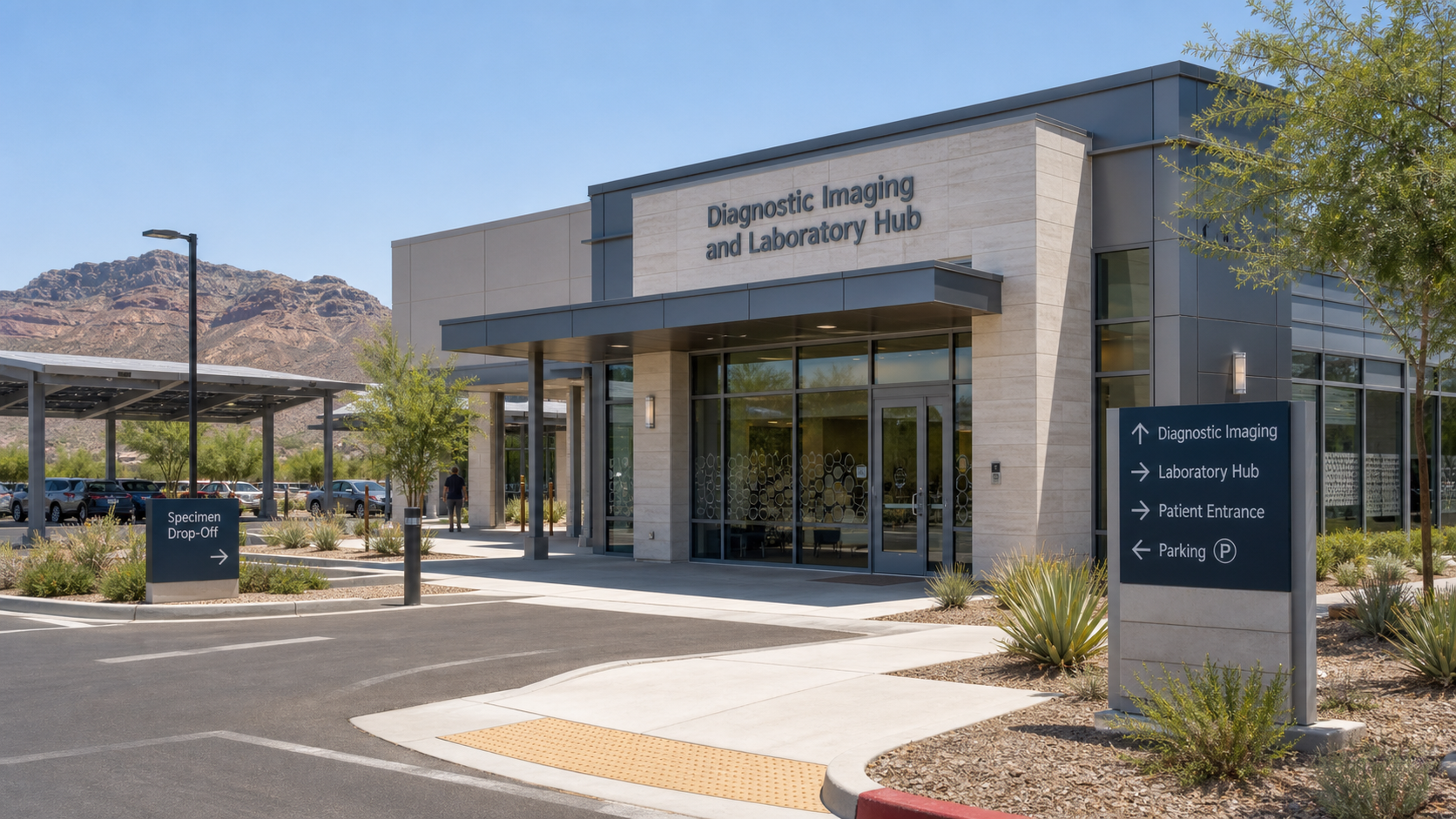 Illustration of the fictional CareTown Diagnostic Imaging and Laboratory Hub