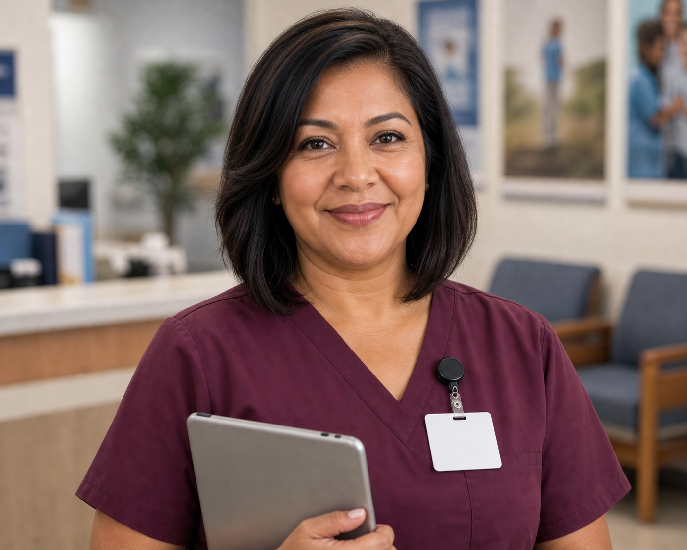Portrait of Rosa Martinez, a fictional CareTown medical assistant and care coordinator