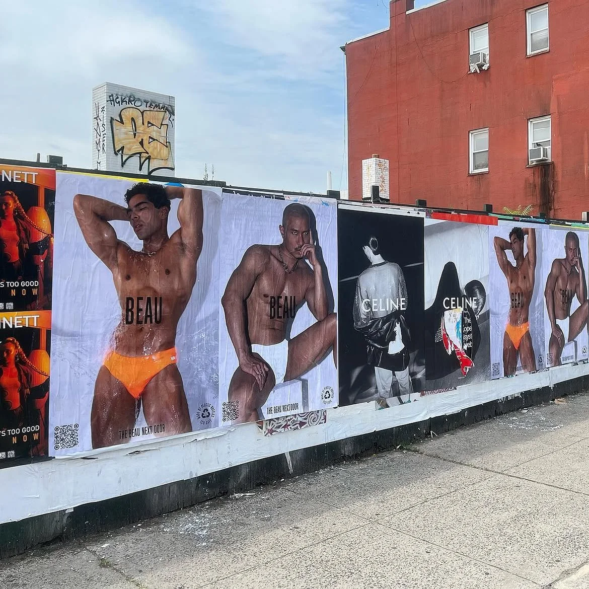 Beau Next Door wheatpaste campaign posted alongside Celine, New York