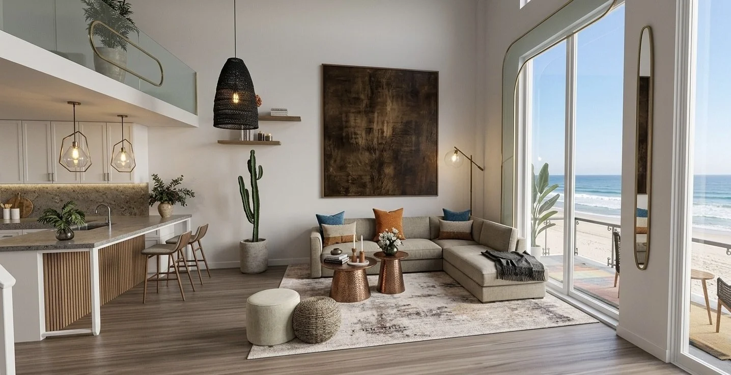 Hermosa Beach — open-layout living room with ocean view