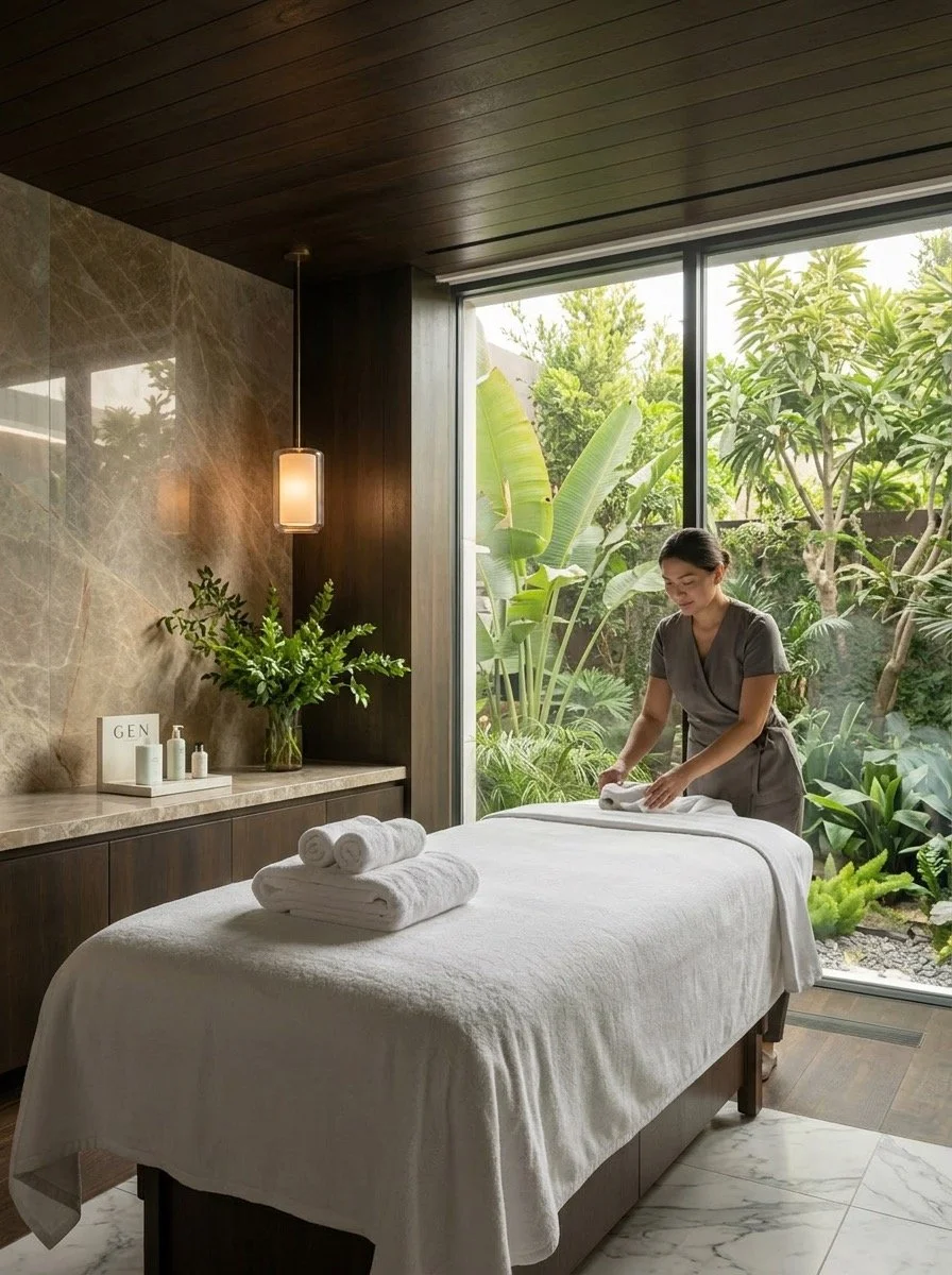 Private, garden-facing massage room