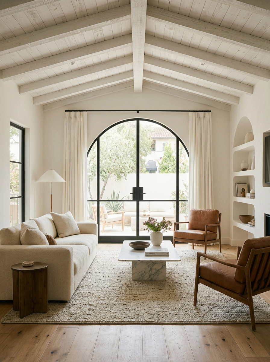 Light-filled living spaces with arched architectural details