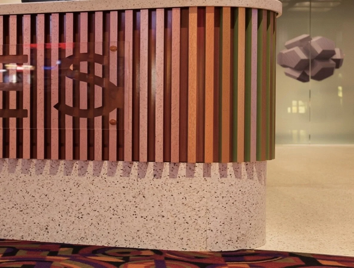 Custom wood slat reception desk