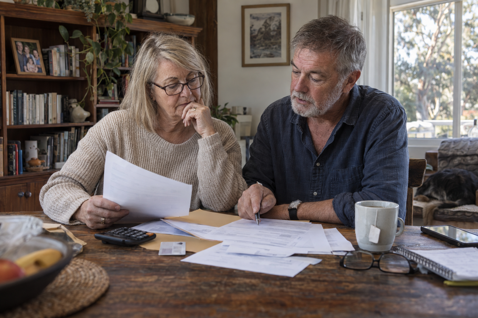Retired couple reviewing their eligibility for a concession card