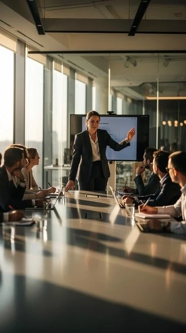 Woman presenting to team