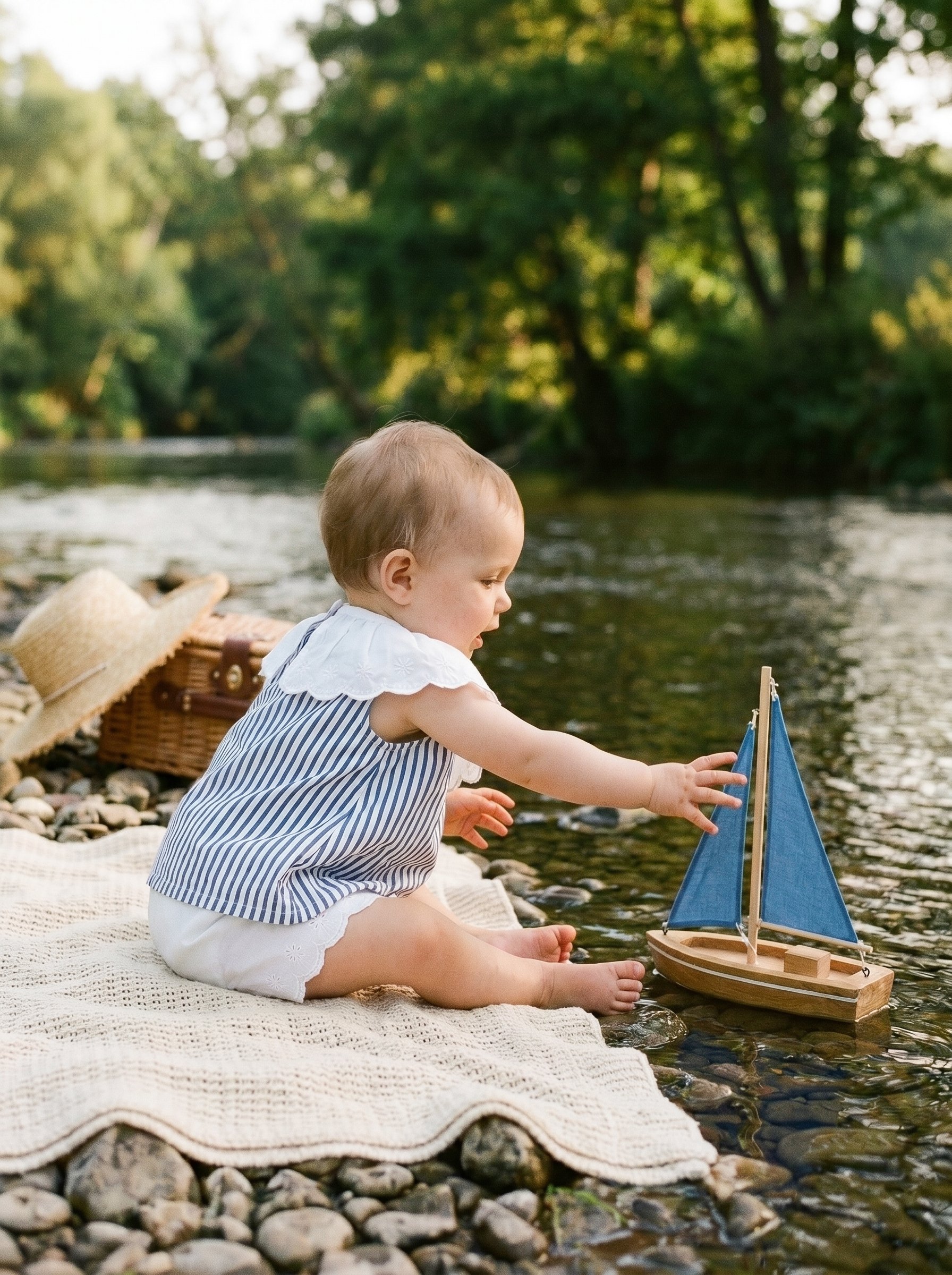 Children's lifestyle scene outdoors in warm garden light