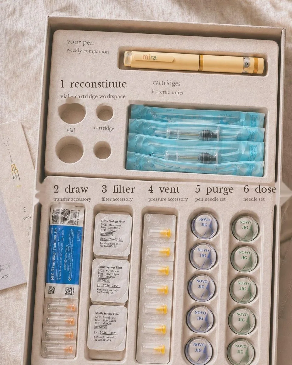The Mira Box — tray detail with labeled bays for each step of the workflow