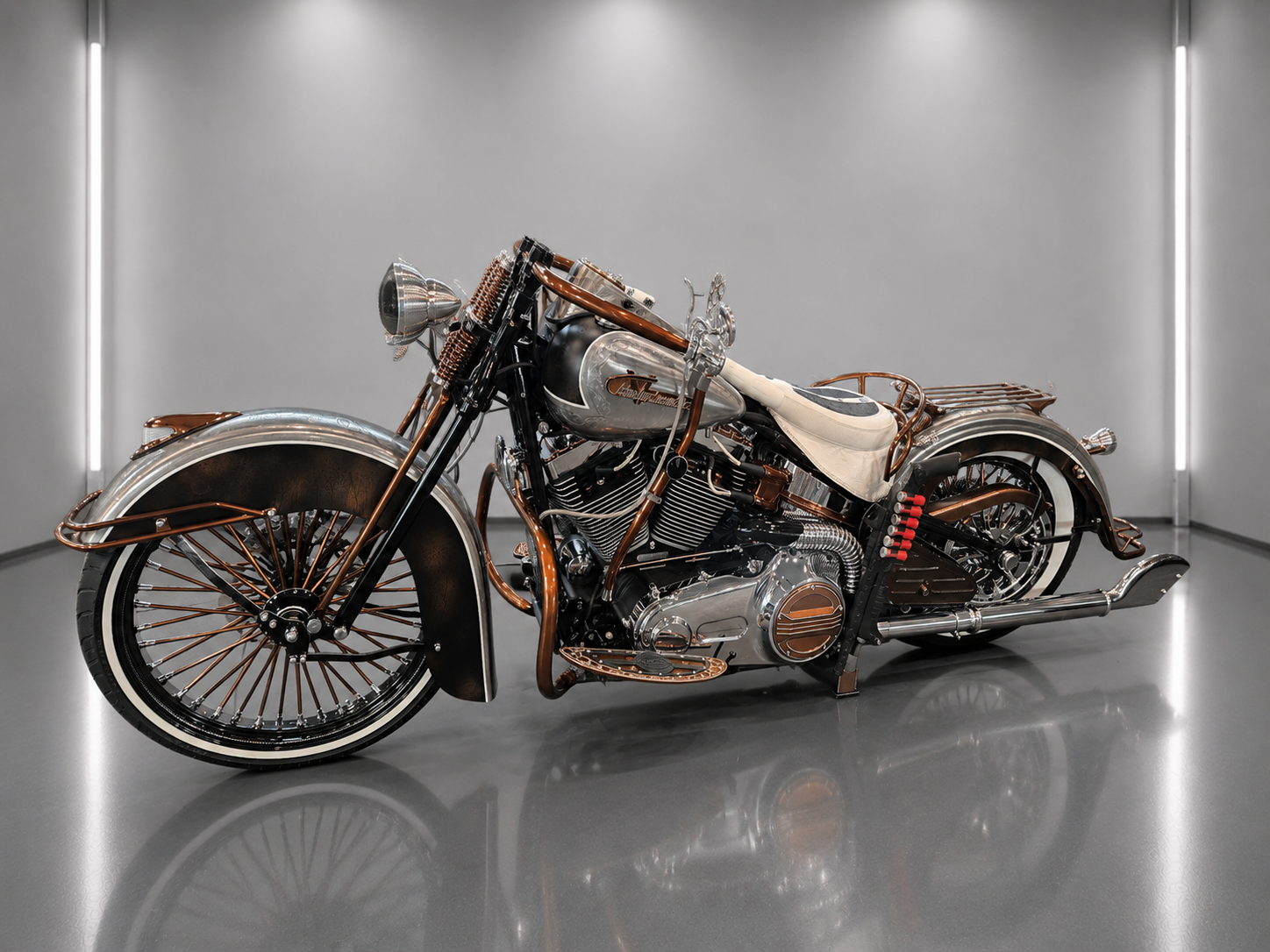 Award-winning custom copper chopper with Cerakote finish by Apex Moto Works Queen Creek AZ