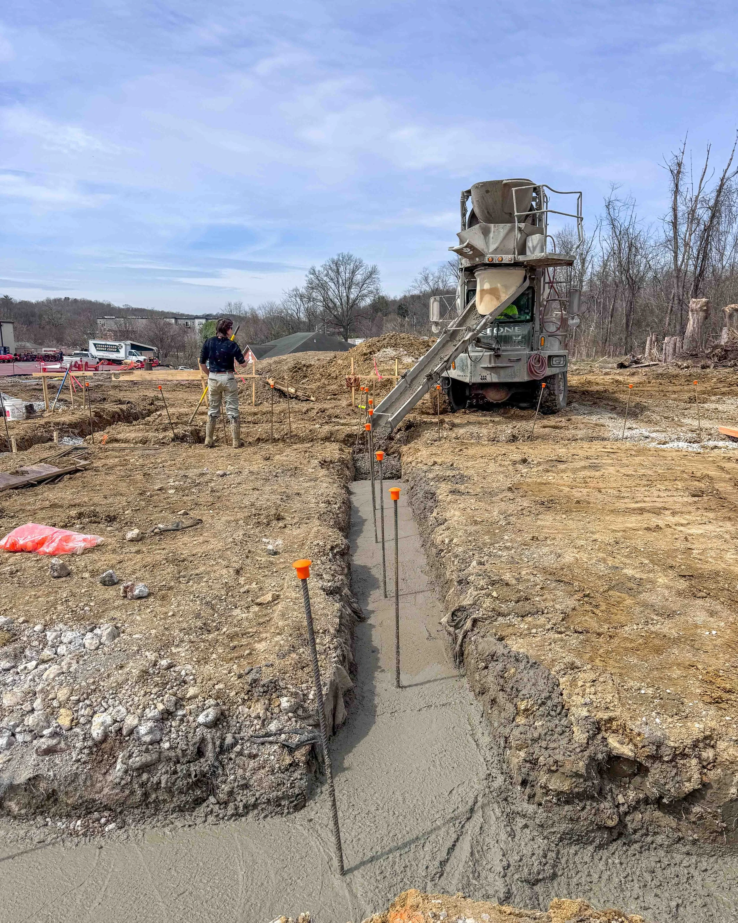 Concrete foundation pour for the future Common Ground Kitchen & Taps restaurant construction site in McMurray, PA.