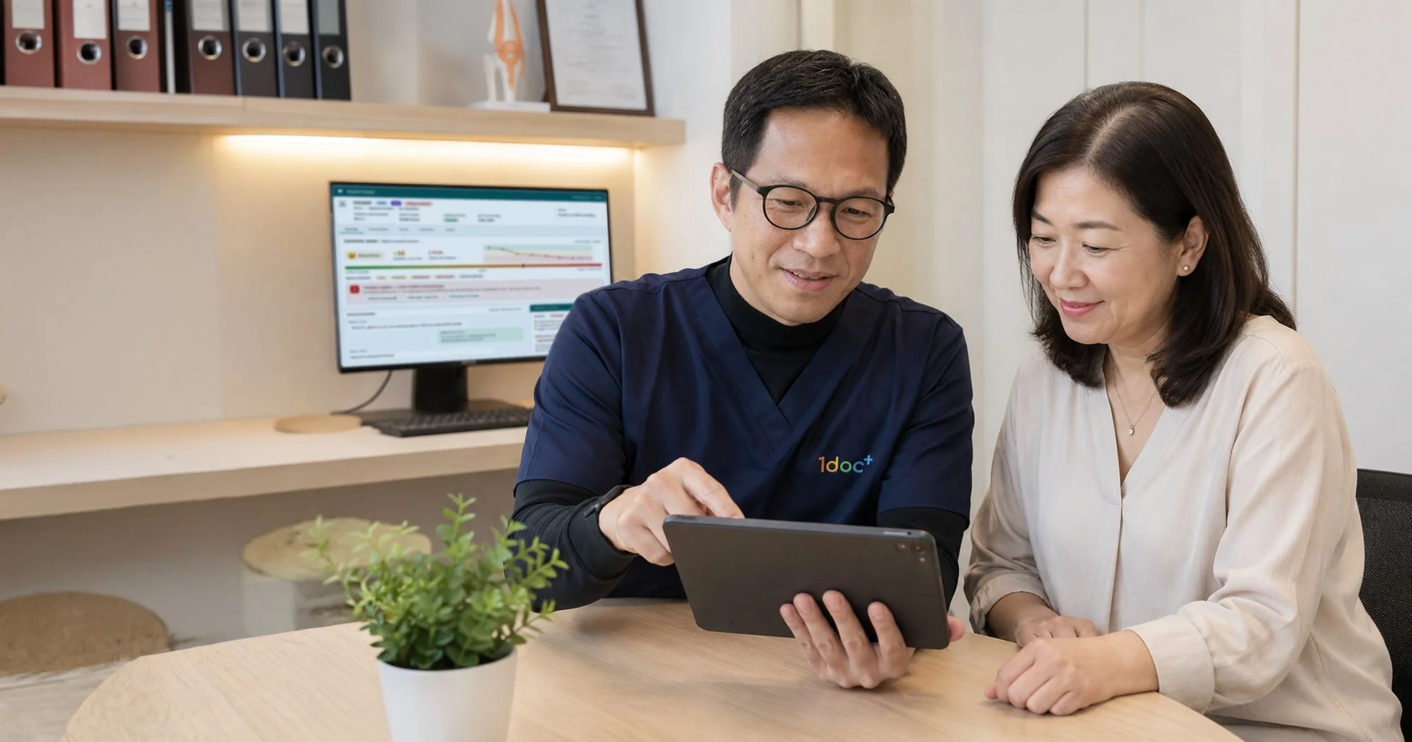 A 1doc clinician reviewing health insights with a patient