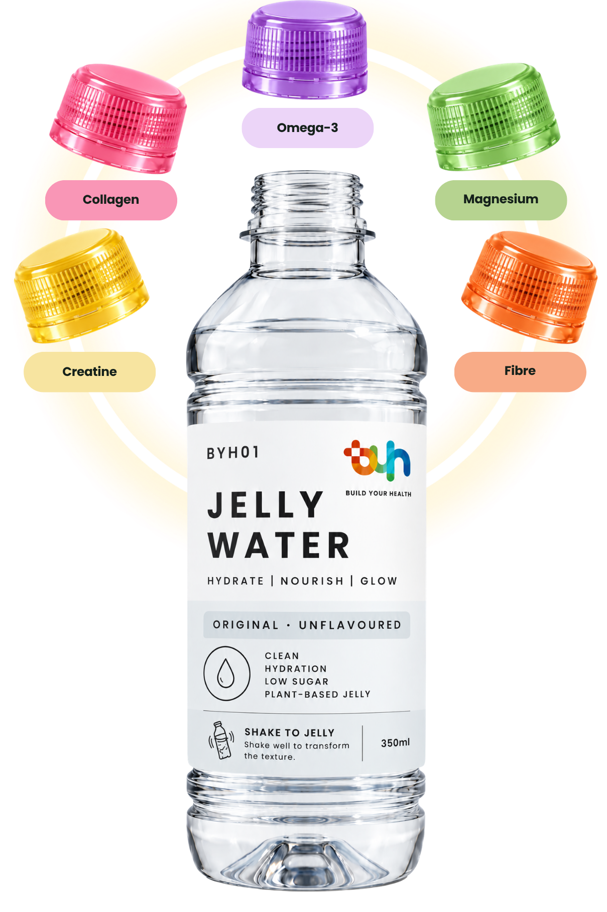 BYH Jelly Water with Collagen, Omega-3, Magnesium, Creatine and Fibre activation caps