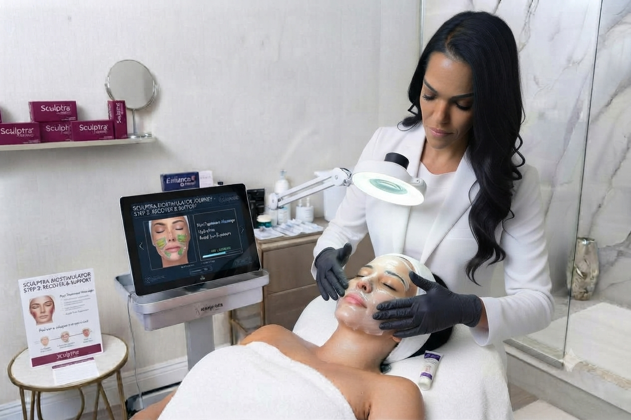 Sculptra injection and collagen stimulation treatment step