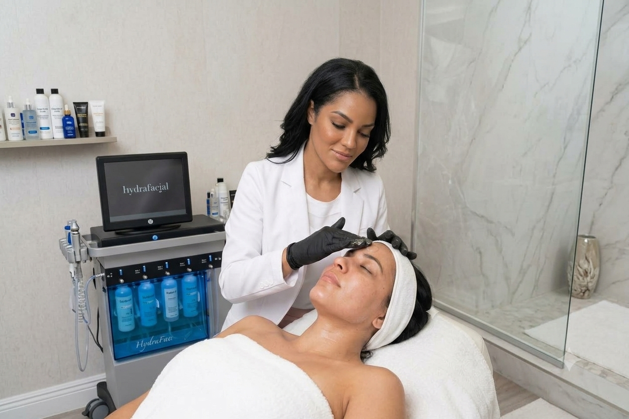 Hydrafacial cleansing and exfoliation step