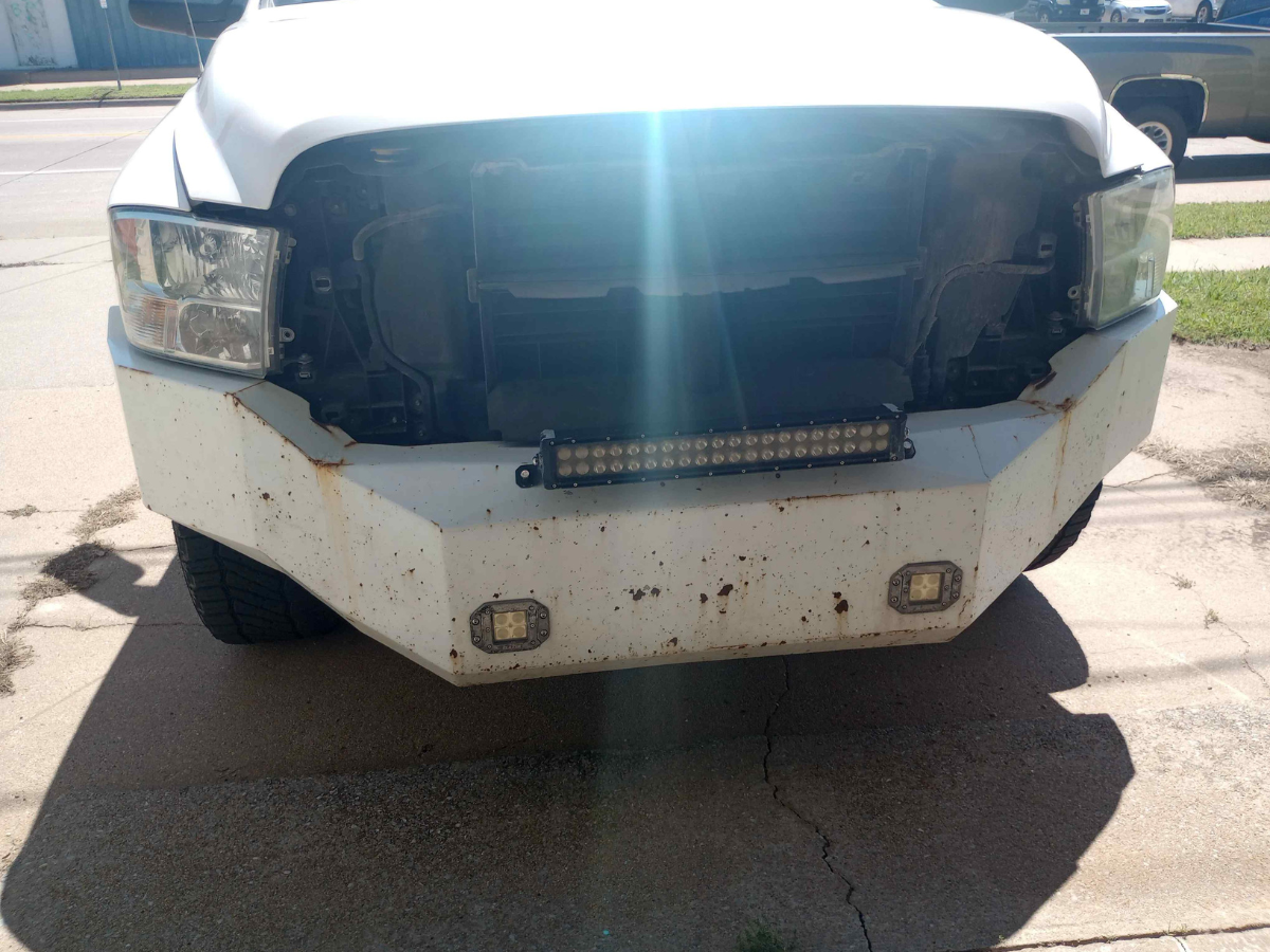 Dodge Ram custom bumper before, rusted and weathered