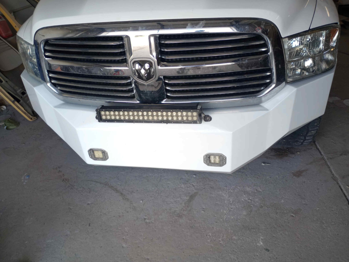 Dodge Ram with custom bumper after paint