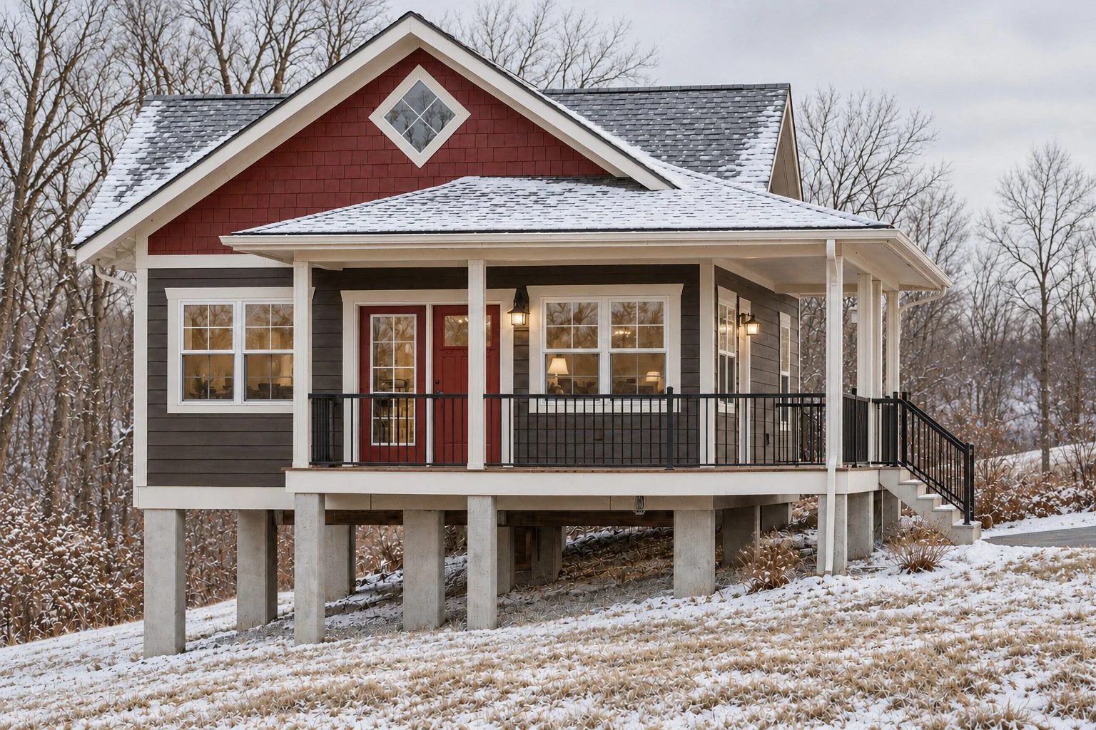 Honey Creek cabin with a light dusting of snow.