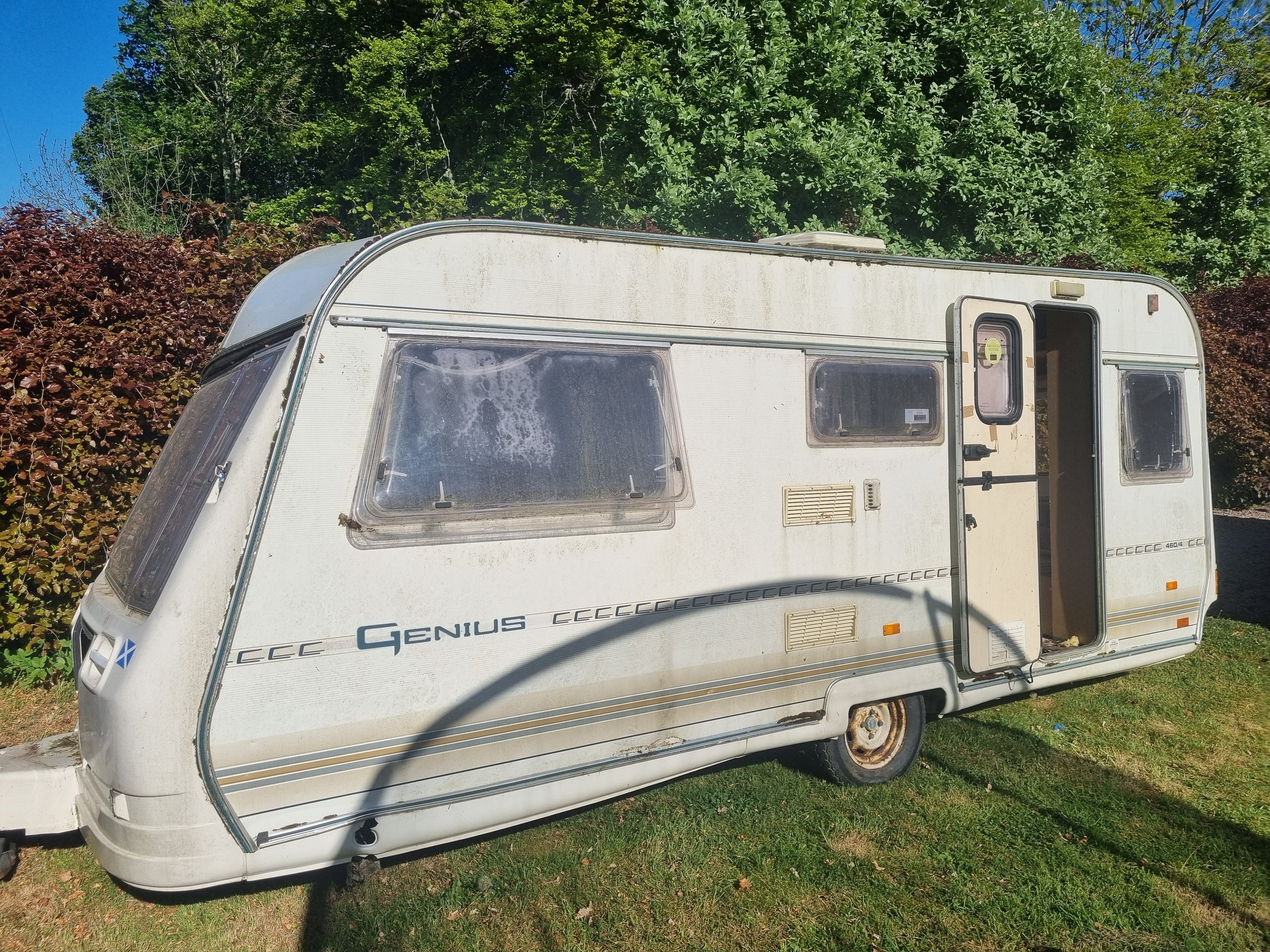 Scrap Coachman Genius caravan awaiting professional disposal