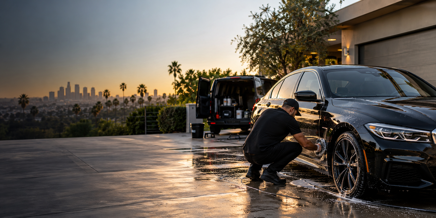 Illustration of mobile car detailing in Los Angeles