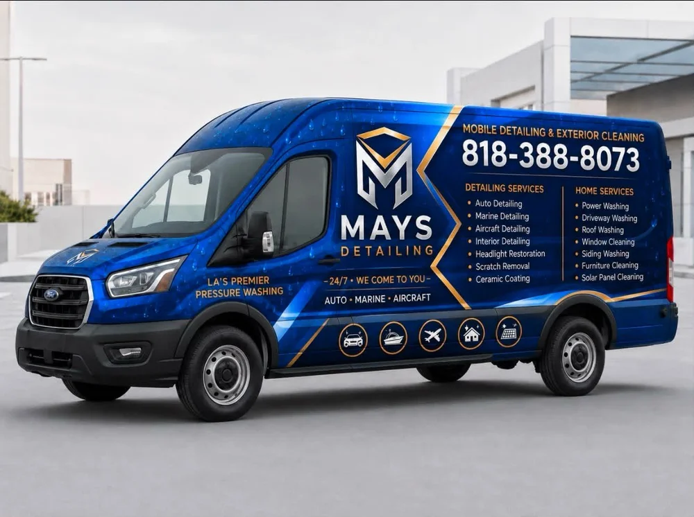 Mays Detailing LA branded van artwork