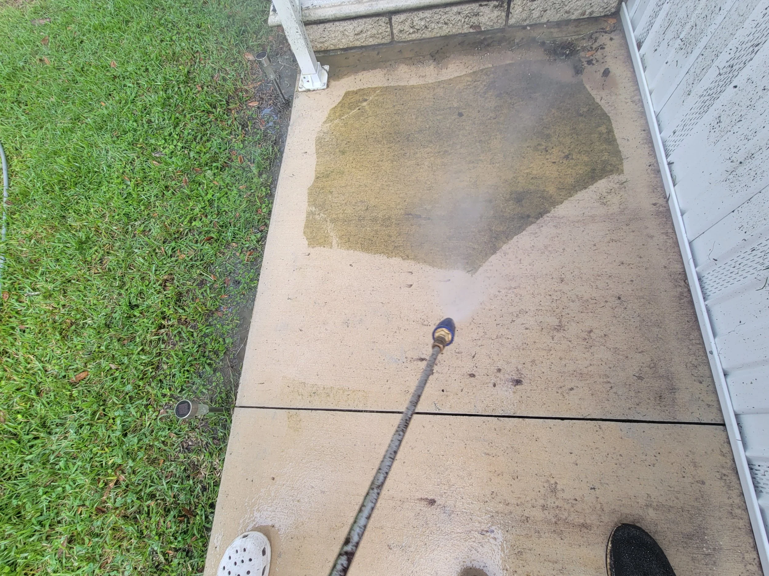 Pressure washing in action