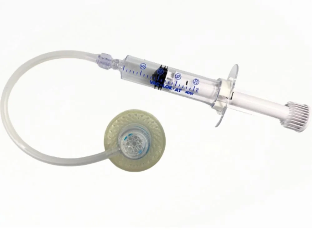 Vacuum Holder 4 Pigs with syringe and tubing, used to fix a real eye on the silicone pad with fixation pins