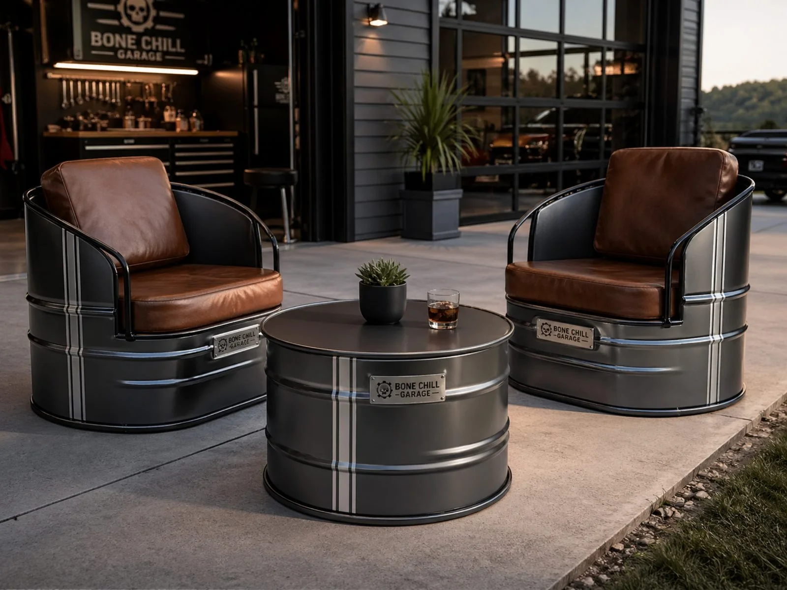 Dark upholstered patio conversation set