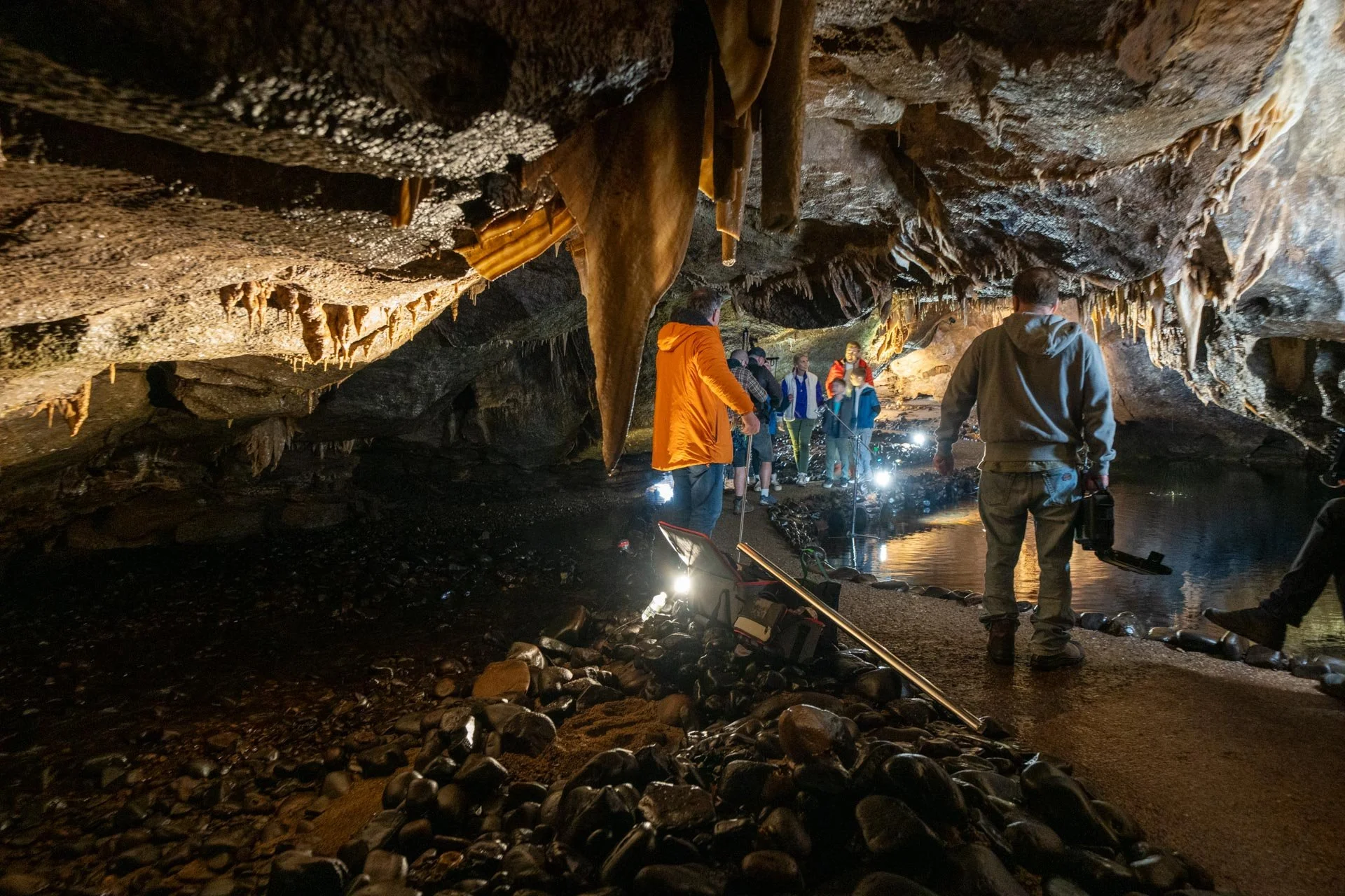Lighting gaffer on cave location shoot Northern Ireland