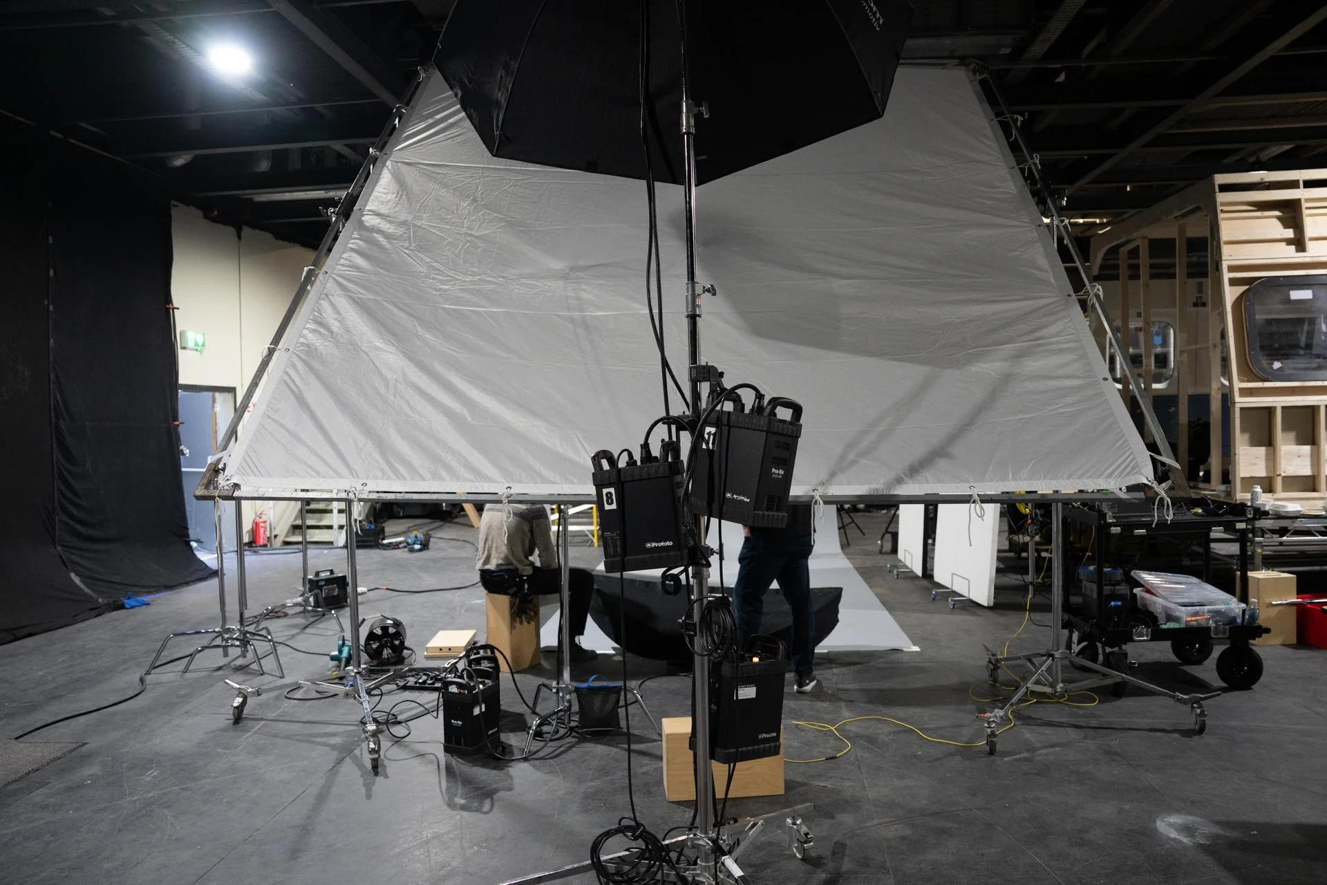 Large silk diffusion frame rigged on location Northern Ireland