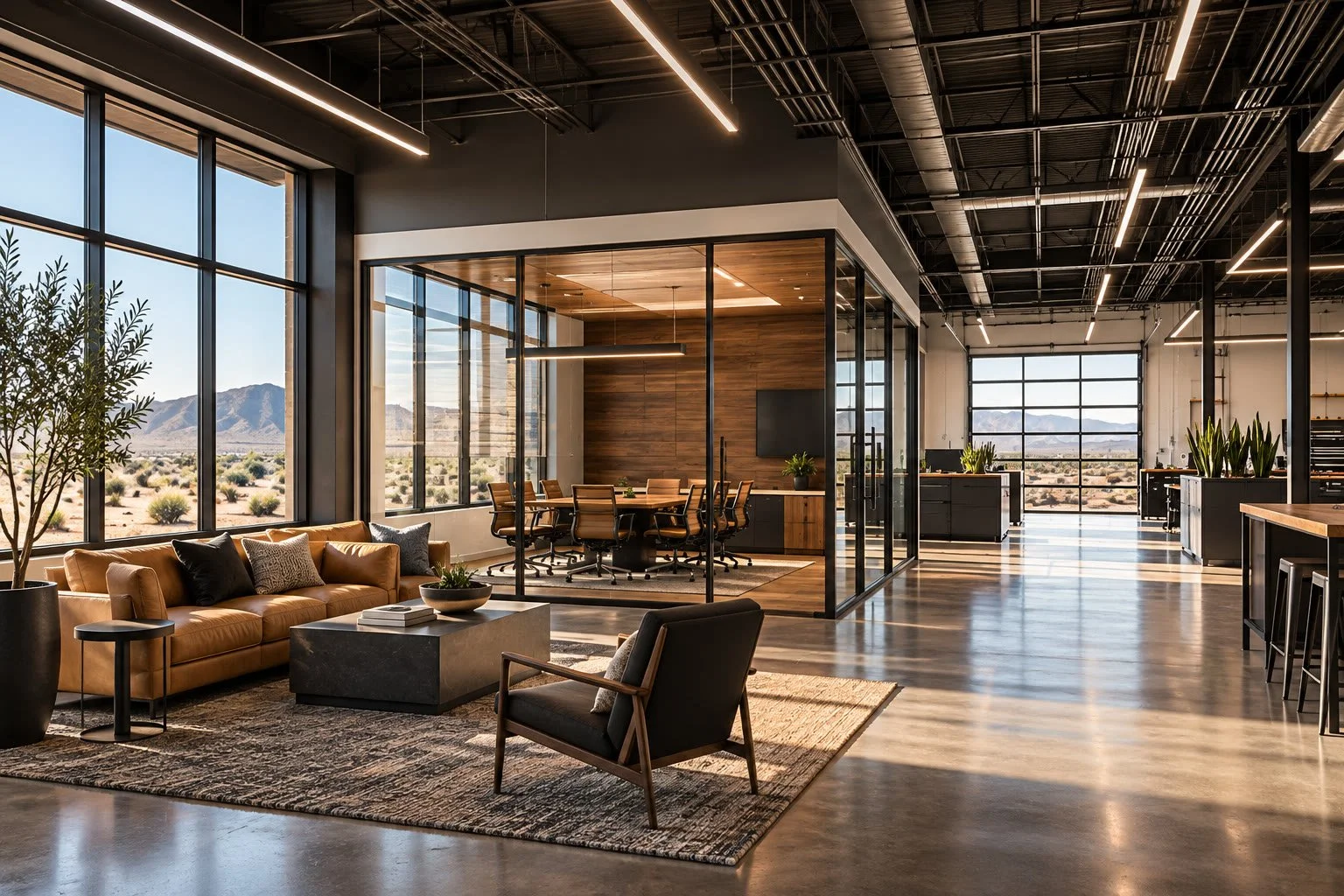 Architectural lighting and coordinated infrastructure in a commercial workspace
