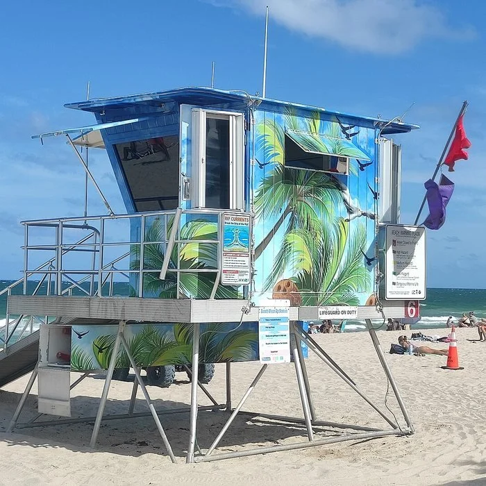 A painted lifeguard tower on Fort Lauderdale Beach