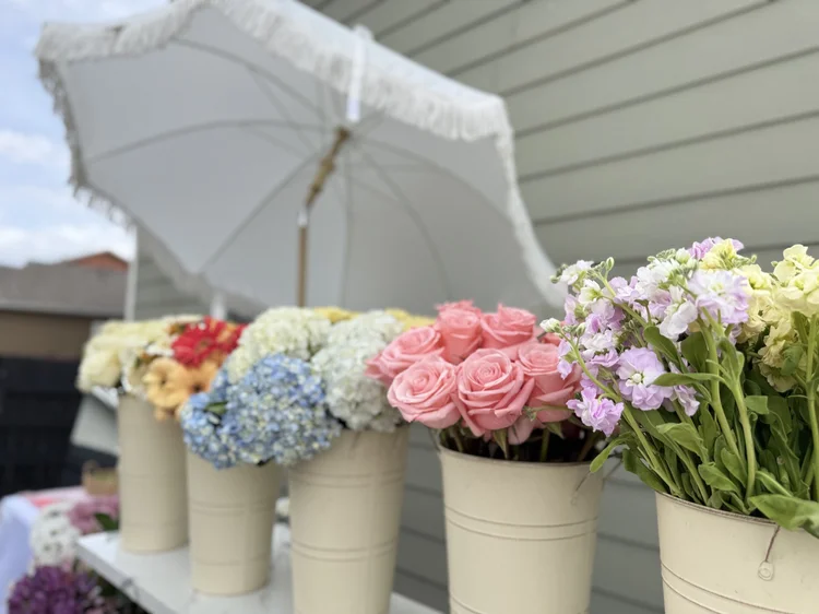 Fresh seasonal blooms on a Crafted Line bloom bar in Colorado