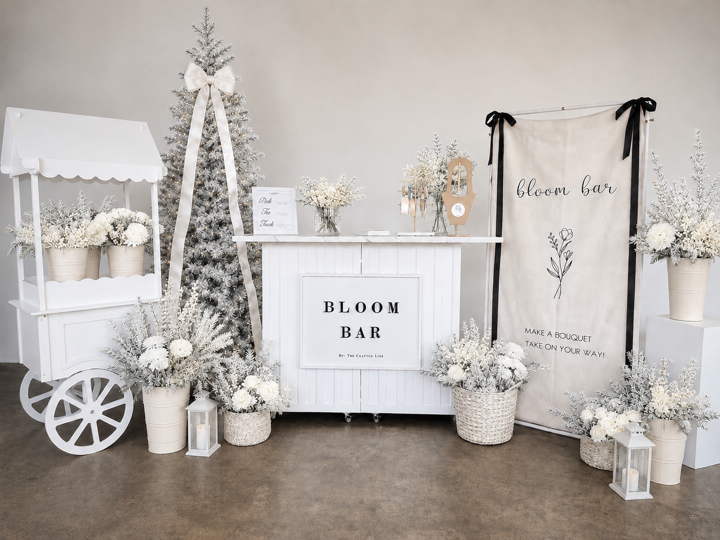 Winter floral bar styled with seasonal blooms