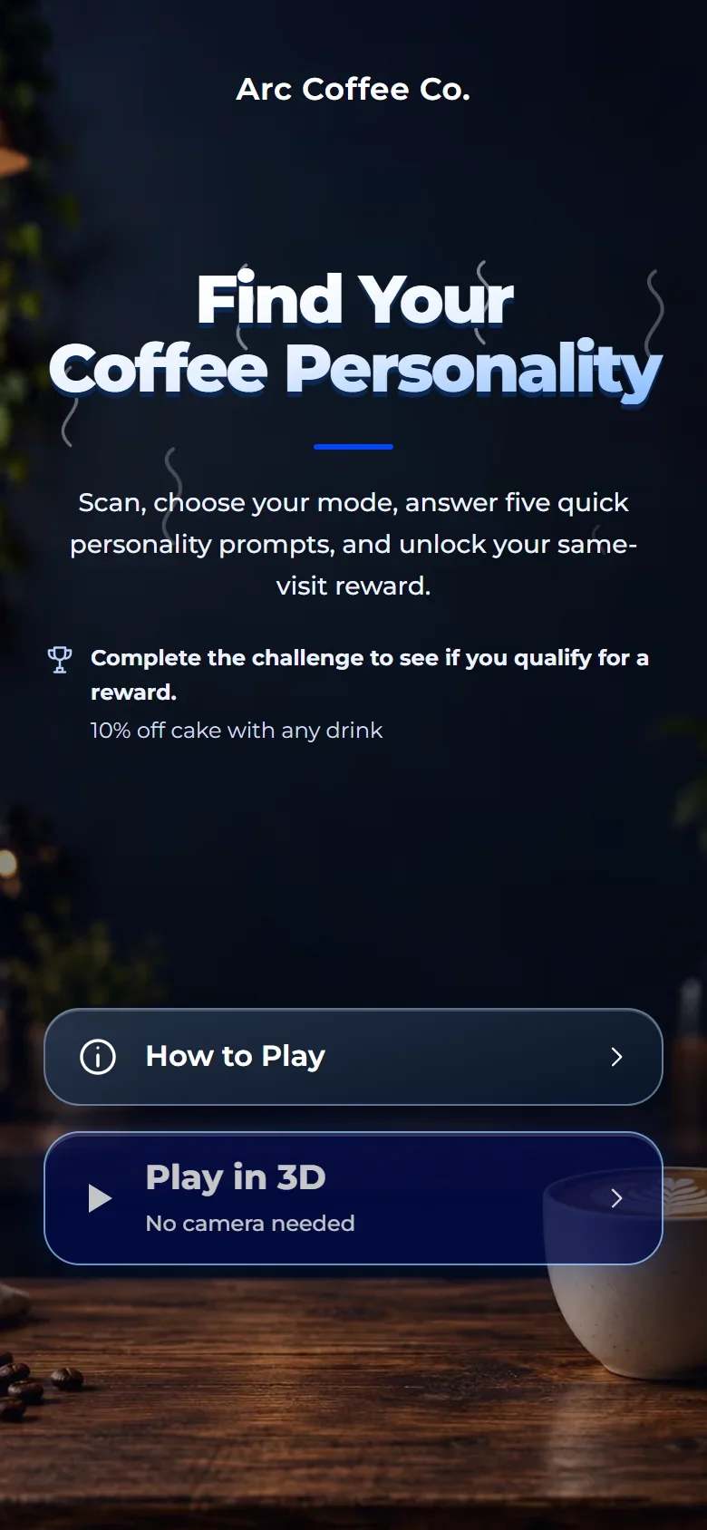 Coffee Personality start screen