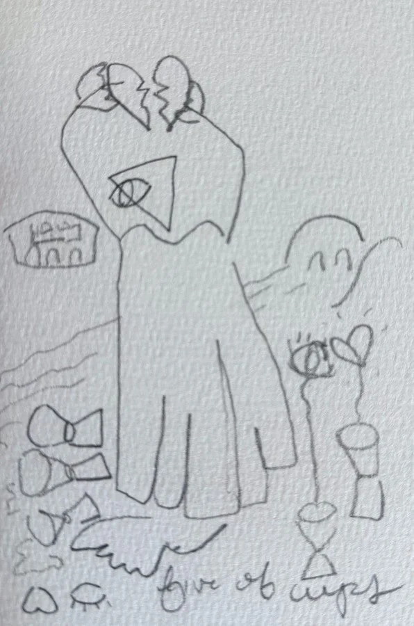 Hand-drawn Five of Cups tarot card by Catherine of Hi Heart Healing