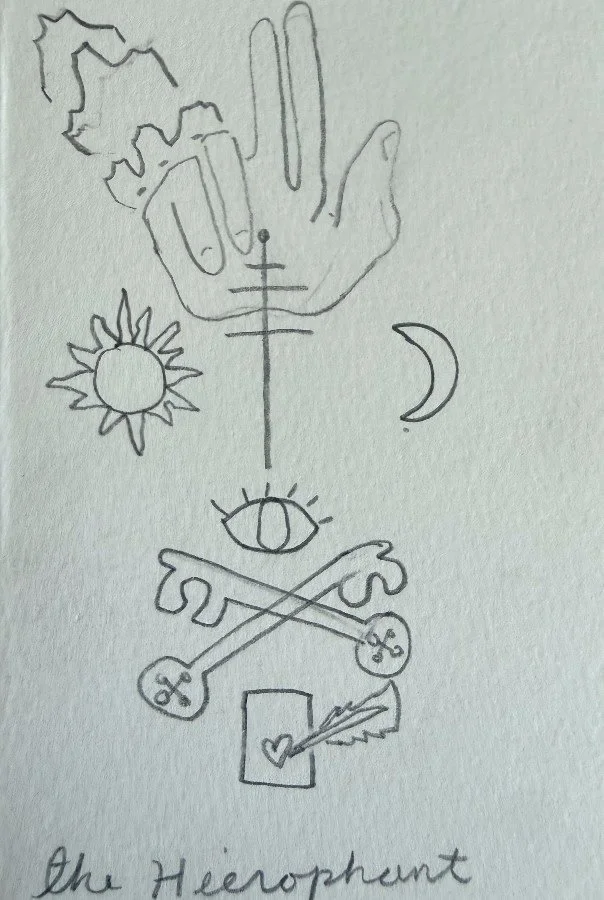 Hand-drawn The Hierophant tarot card by Catherine of Hi Heart Healing