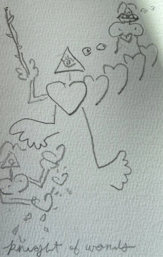 Hand-drawn Knight of Wands tarot card by Catherine of Hi Heart Healing