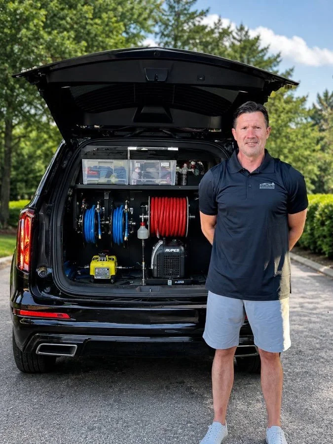 Owner Dan beside Loudoun Mobile Autopflege's equipped mobile detailing vehicle