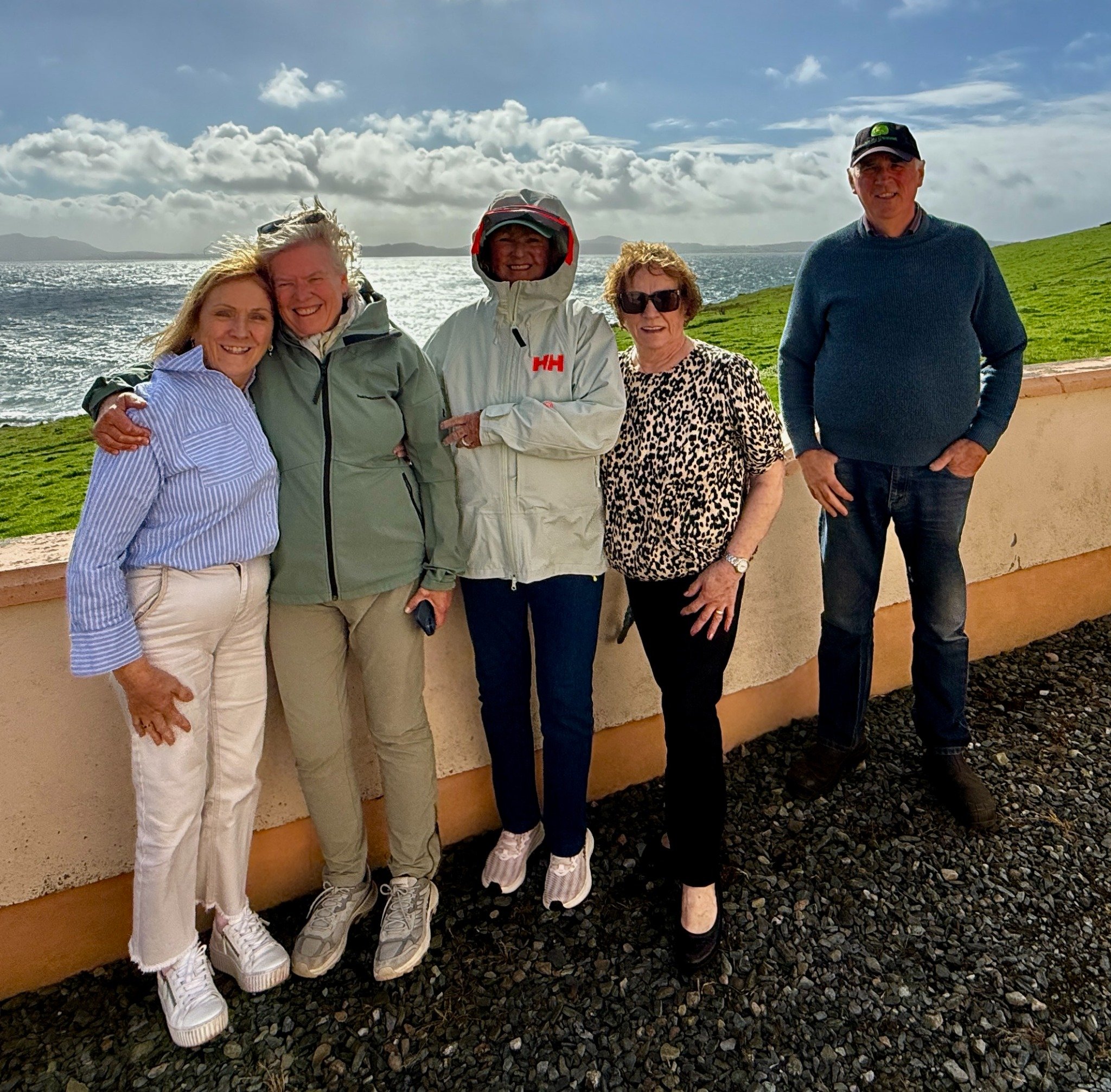 Debi and Denise with family on their heritage tour