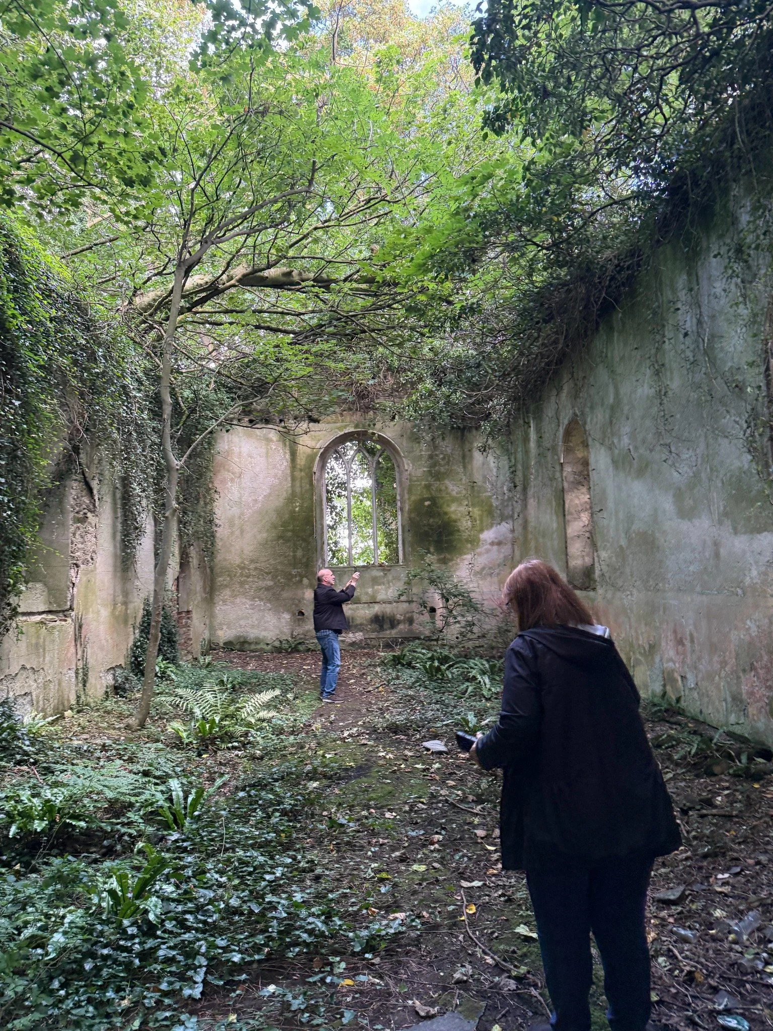 Exploring a historic ruin during Tracey Saucey’s visit