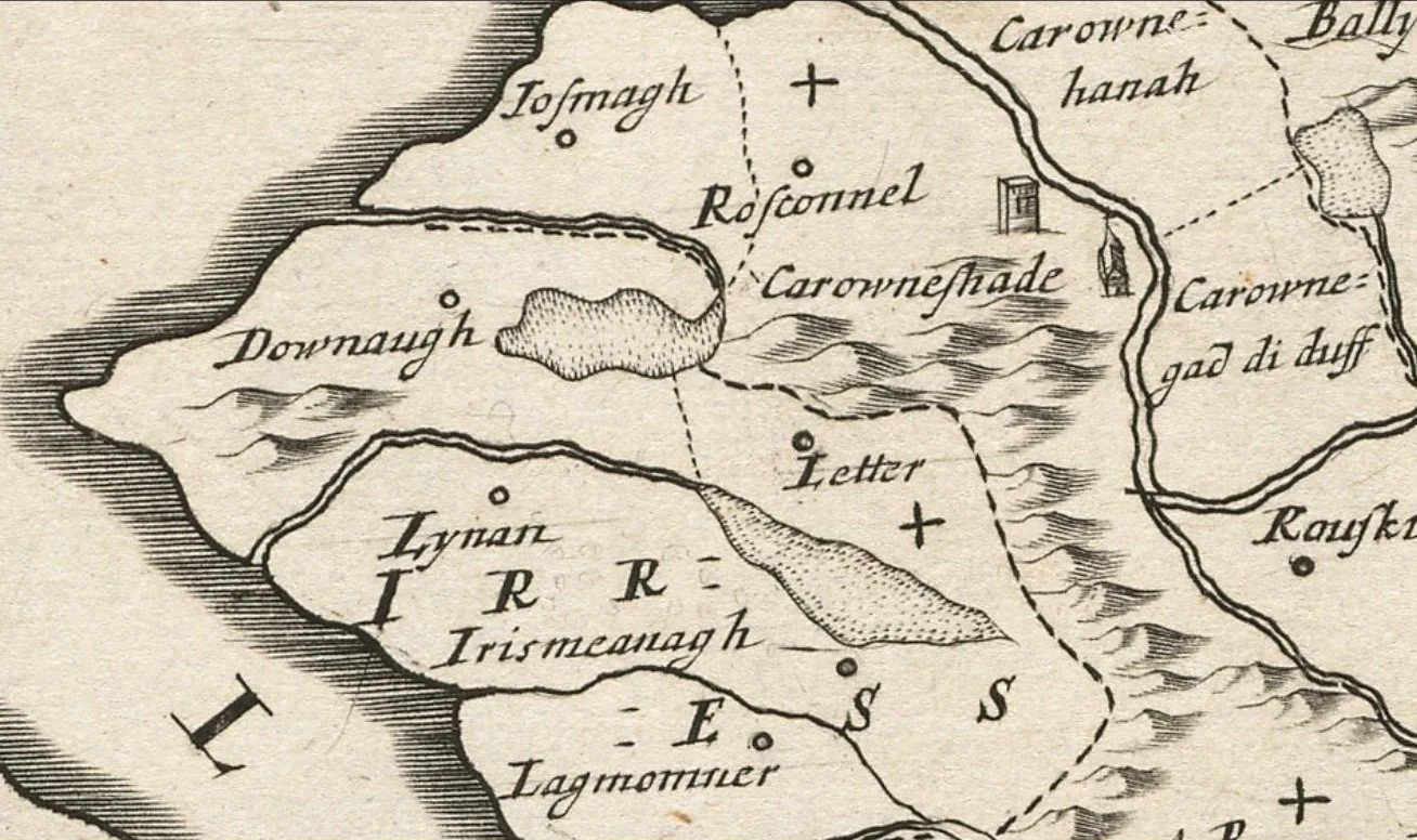 Urris and neighbouring places shown on the 1689 map.