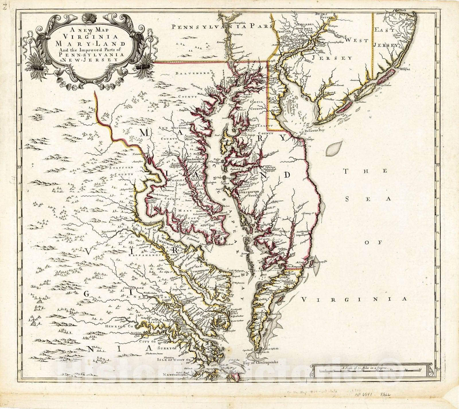 Historical map of Chesapeake Bay, Maryland, Virginia and parts of Pennsylvania