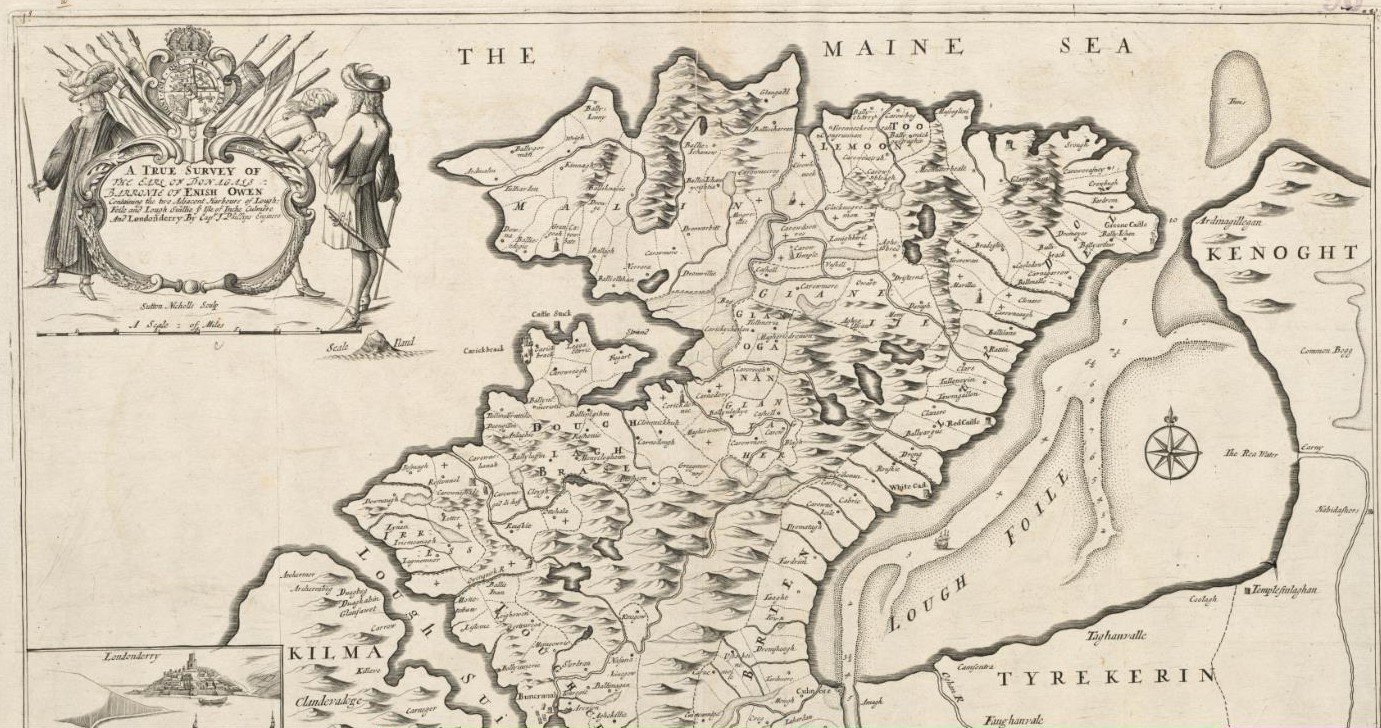 Map of Inishowen and Derry, 1689. Supplied by Jennifer McLaughlin-Doherty.