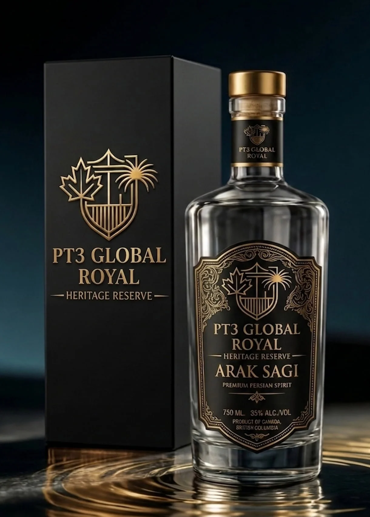 Arak Sagi premium Persian spirit bottle and luxury gift box