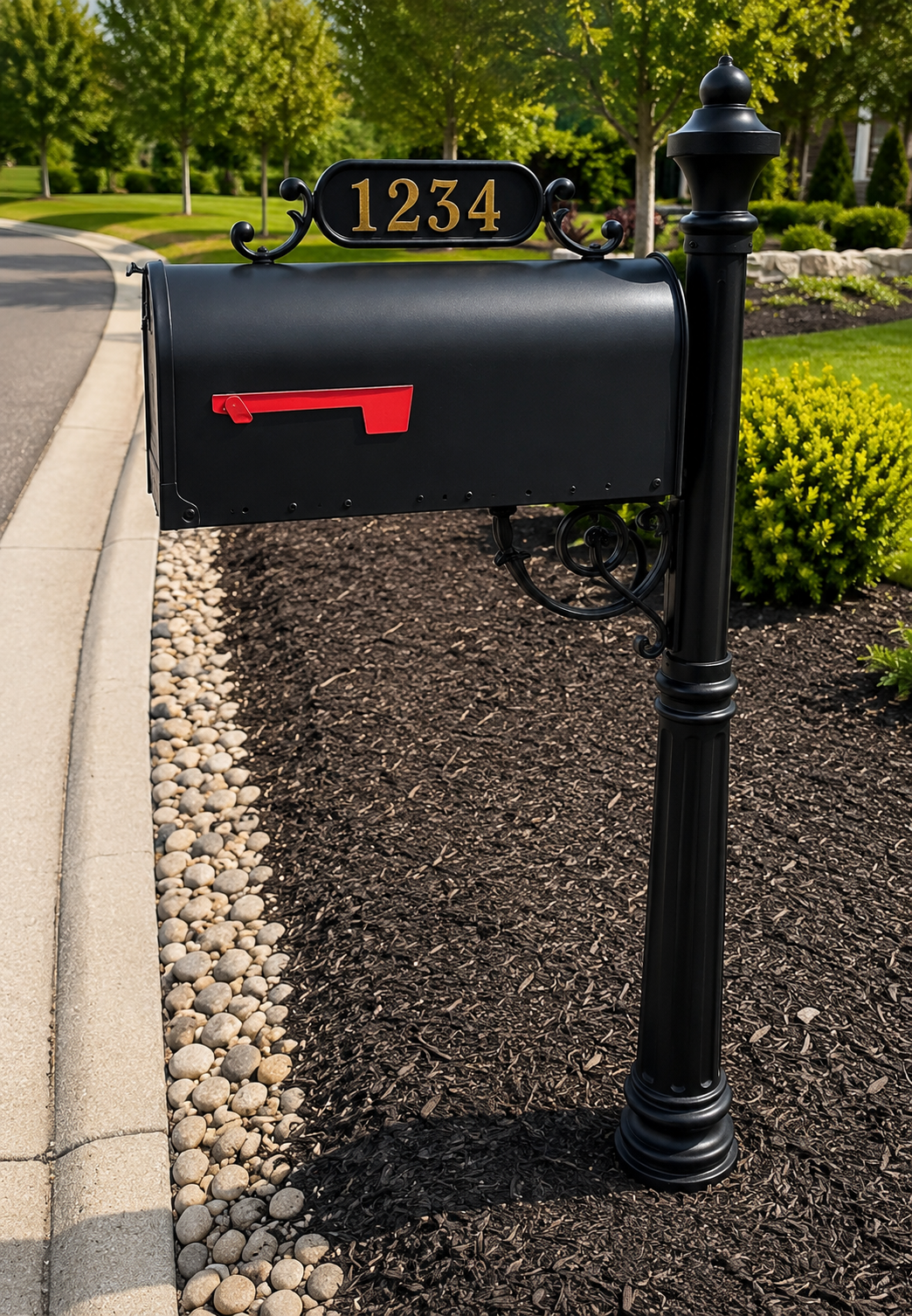 Approved Carriage Hill mailbox standard with sample 1234 address numbers